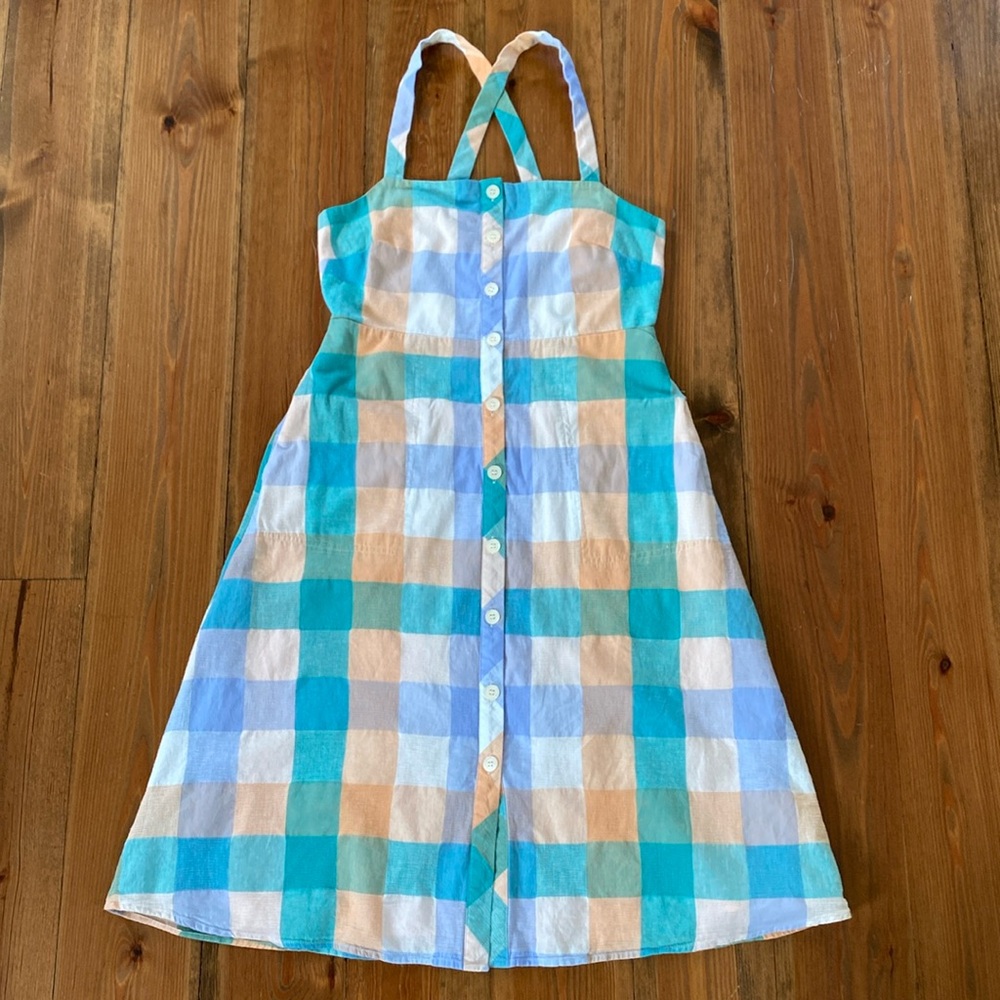 Madewel Checkered Plaid Button-down Dress with Cross-back & Pockets